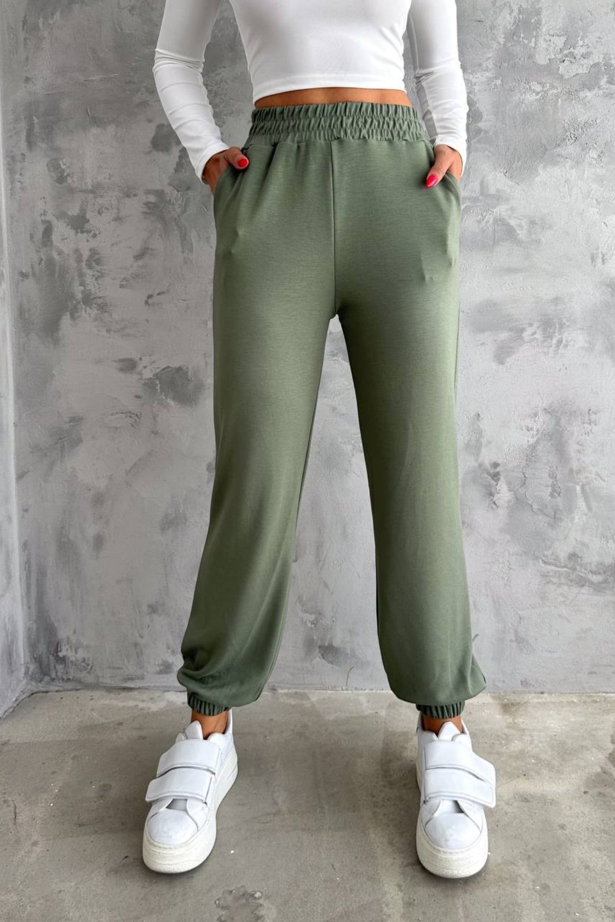 Kadın Modal Kumaş Jogger Haki Pantolon